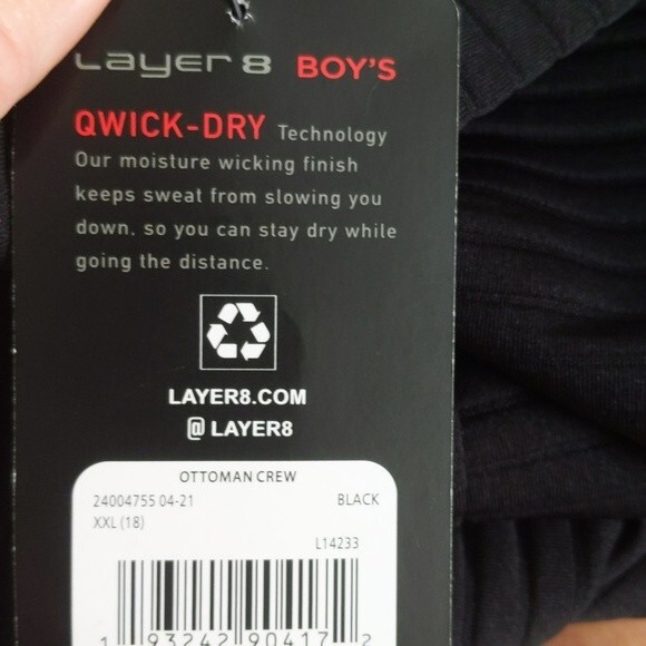Layer 8 Ottoman Crew Qwick-Dry black long sleeve ribbed top - NWT- XXL (18) - Picture 5 of 5